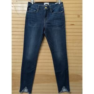 Frame Jeans Denim Le Skinny De Jeanne Raw Hem Dark Wash Mid Rise
